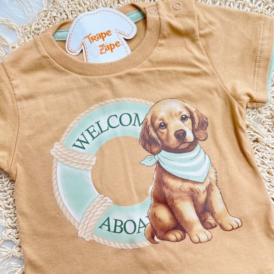 Conj. Camiseta Dog Welcome e Bermuda - Areia e Verde